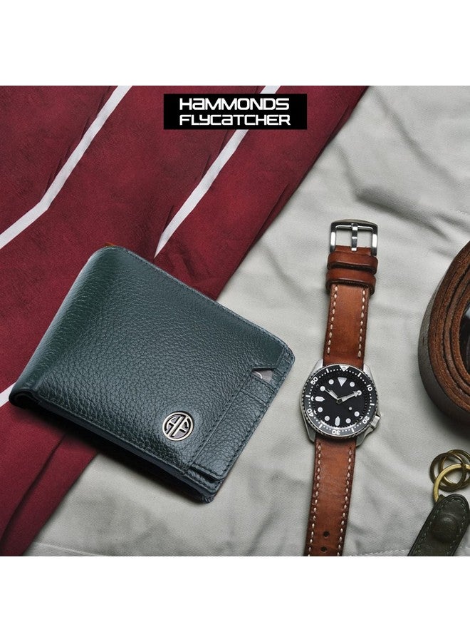 HAMMONDS FLYCATCHER HAMMONDS FLYCATCHER Genuine Leather Wallet for Men - RFID Protected Leather Purse for Men, Money Purse for Men, Bi-Fold Wallet - 6 Card Slots, 1 Card Case, Coin Pocket, Hidden Pockets - Green  - Image 2