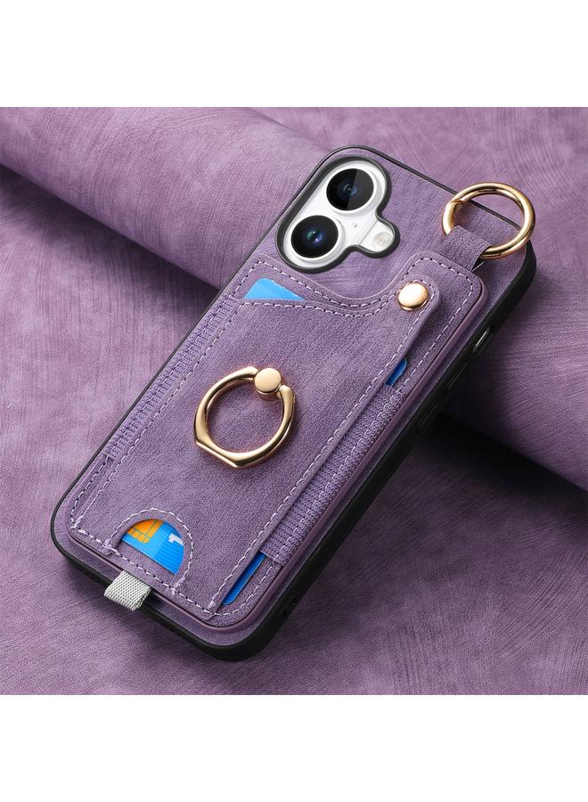 اس-توب جراب هاتف iPhone 16 Plus بتصميم كلاسيكي على شكل حلقة وحقيبة بطاقات مع حلقة تعليق - Image 4