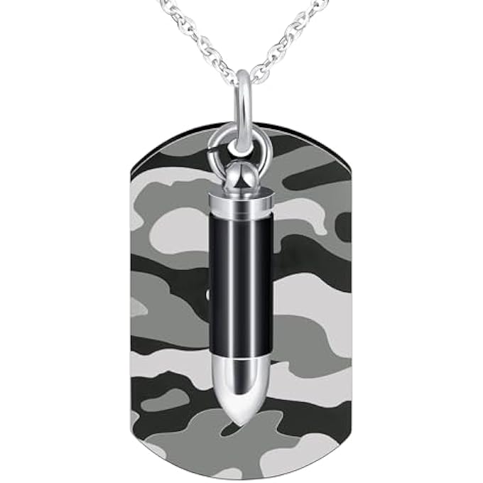 rayihni Men'S Stainless Steel Camouflage Dog Tag Necklaces, Creative Bullet Pendant For Boys Personalised Locket Chain For Teenagers - Image 1
