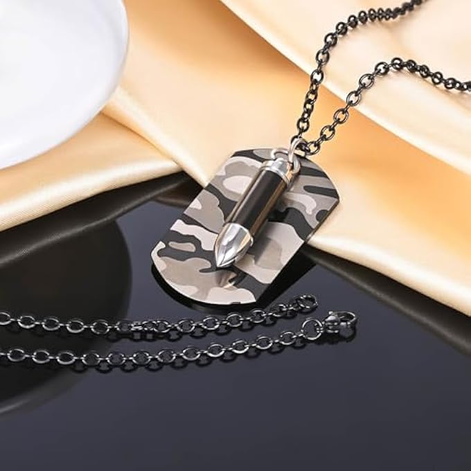 rayihni Men'S Stainless Steel Camouflage Dog Tag Necklaces, Creative Bullet Pendant For Boys Personalised Locket Chain For Teenagers - Image 3