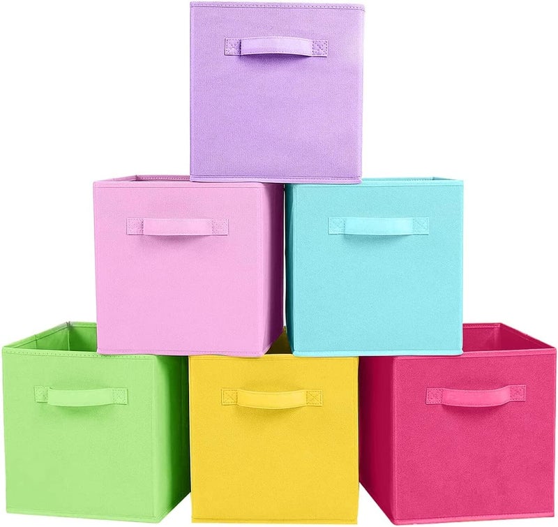 powerking Storage Box 6 Pack Foldable Storage Cubes Storage Box Made of Fabric in Cube Shape Rainbow Color