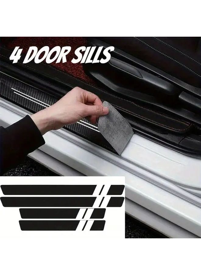 Red Line 4 Door Sills Carbon Fiber Leather Protection Strip Durable Car Accessory - Image 1