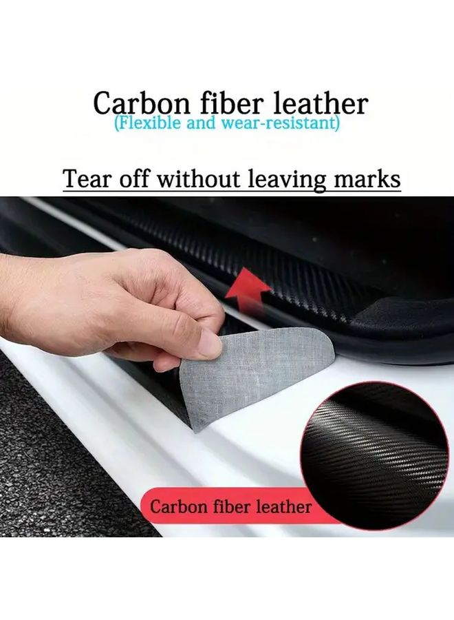 Red Line 4 Door Sills Carbon Fiber Leather Protection Strip Durable Car Accessory - Image 5