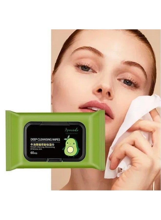 HOMEWE Avocado Moisturizing Deep Cleasing Wipes || Makeup Remover Facial Wipes || Cucumber & Vitamin E Makeup Remover Hydrating, Refreshing, Soothing - Image 1