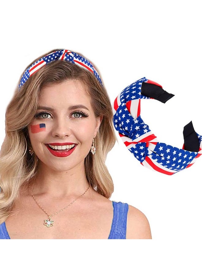 Outyua 4Th Of July American Flag Knotted Headband Patriotic Red White And Blue Hairband Usa Independence Day Star Outfits Hair Accessories For Women Girls - Image 1
