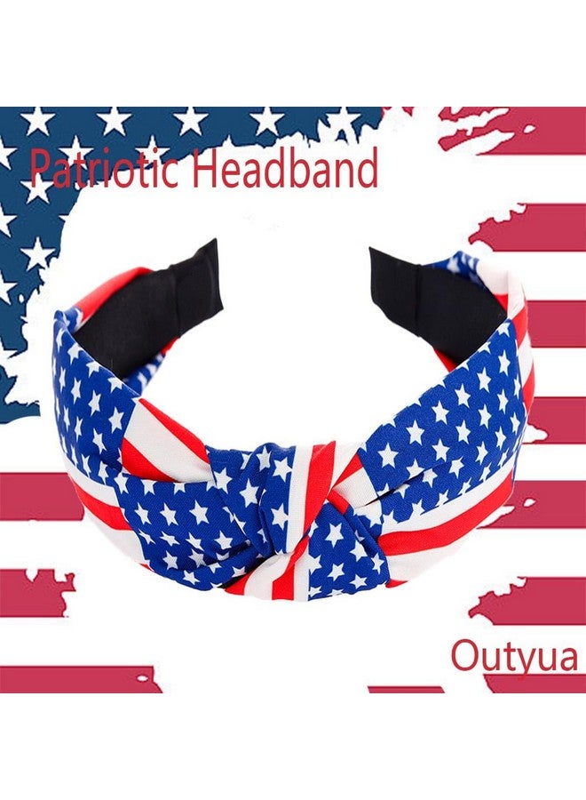 Outyua 4Th Of July American Flag Knotted Headband Patriotic Red White And Blue Hairband Usa Independence Day Star Outfits Hair Accessories For Women Girls - Image 2