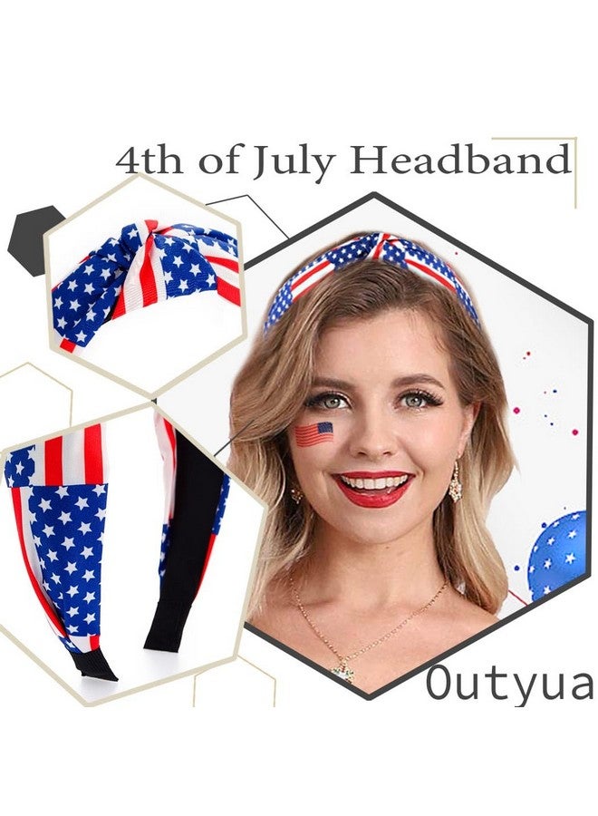Outyua 4Th Of July American Flag Knotted Headband Patriotic Red White And Blue Hairband Usa Independence Day Star Outfits Hair Accessories For Women Girls - Image 3