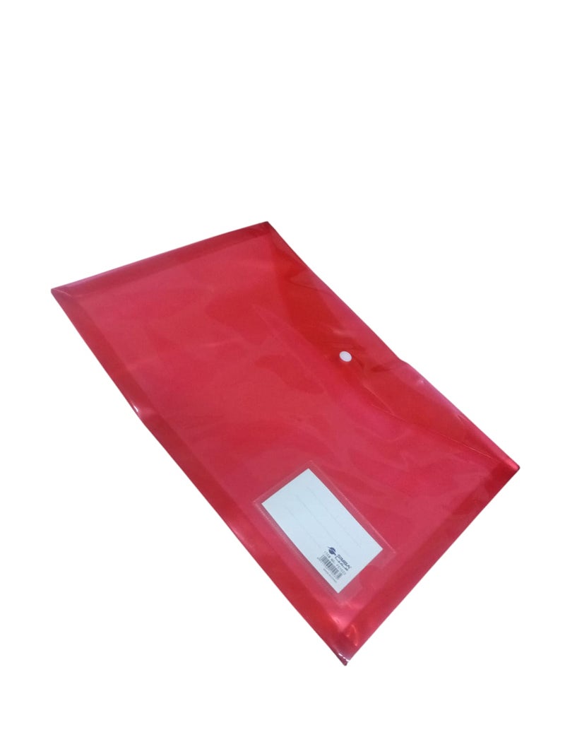 Simba Snap Button Folder Transparent with Name Card and Side Gusset Red 180 Micron Foolscap Model FC1023