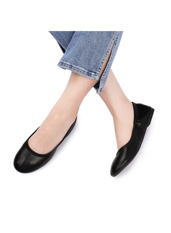 LM Women's Ballet Flats Round Toe Slip On Flats Shoes Casual Dress Shoes Foldable Portable Travel Ballet Flat (7, Black) - Image 2