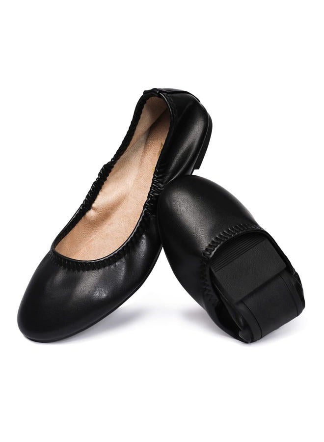 LM Women's Ballet Flats Round Toe Slip On Flats Shoes Casual Dress Shoes Foldable Portable Travel Ballet Flat (7, Black) - Image 1