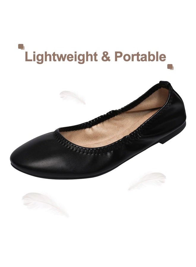 LM Women's Ballet Flats Round Toe Slip On Flats Shoes Casual Dress Shoes Foldable Portable Travel Ballet Flat (7, Black) - Image 3