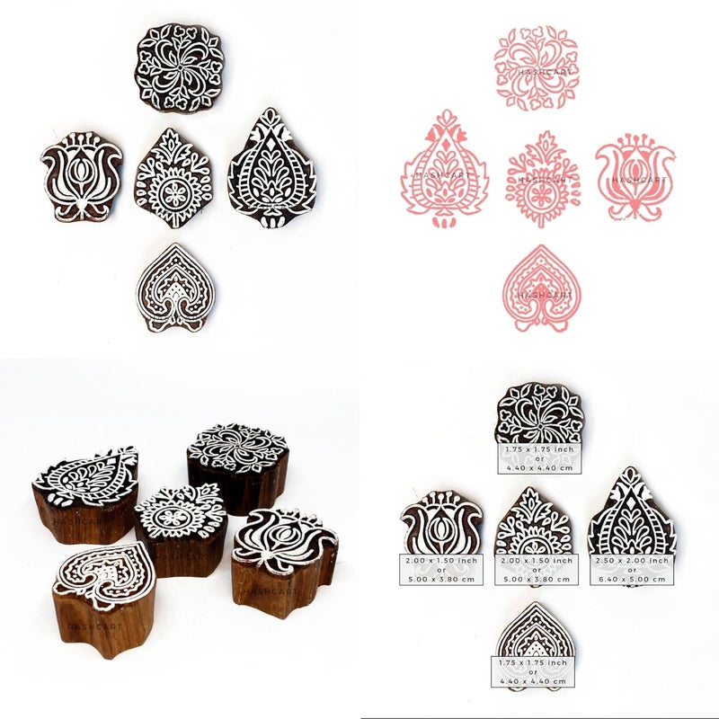 TWOGRAMS | Set of 5 | Floral Design Printing Stamps/Blocks for Printing Saree Border, Art Work, Craft Card Making, Scrapbook, Clay Pottery, Kids - Image 5