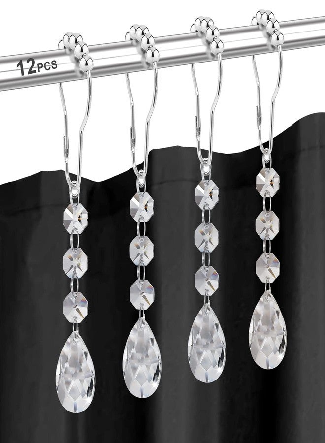 Yapicoco Shower Curtain Hooks Rings for Bathroom, 12PCS Gemstone Crystal Bead Water Drop Stainless Steel Rust Resistant Clear Shower Curtain Rings (Clear) - Image 1