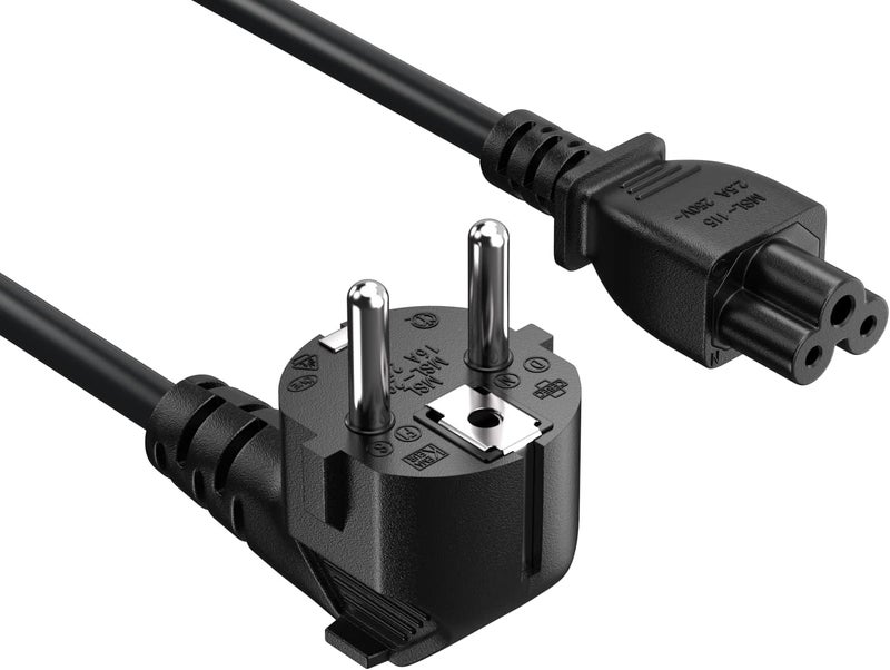 Cable Leader CableLeader 6ft CEE 7/7 to IEC320 C5 Right Angle European Schuko Power Cord for Notebook 18AWG 10A/250V, 3-Prong European Travel Plug, Power Cord for Type C Outlet Italy Spain Germany France EU, Black - Image 1