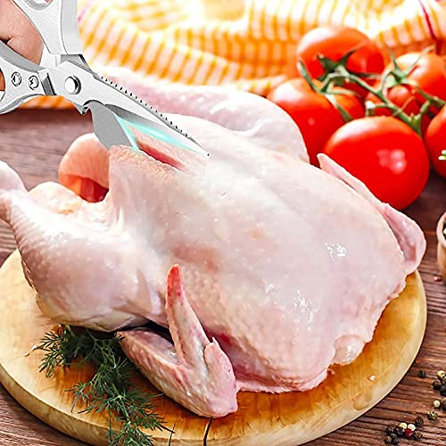 LOFTOLMEA LONJYI Multi Function Kitchen Scissors, Heavy Duty Stainless Steel Shears with Ultra Sharp Blades Left Right Handed Scissors Use for Chicken Meat Seafood Vegetables BBQ Bottle Opener Silver - Image 4