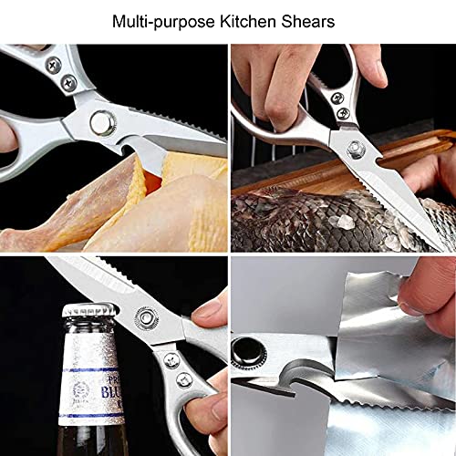 LOFTOLMEA LONJYI Multi Function Kitchen Scissors, Heavy Duty Stainless Steel Shears with Ultra Sharp Blades Left Right Handed Scissors Use for Chicken Meat Seafood Vegetables BBQ Bottle Opener Silver - Image 3