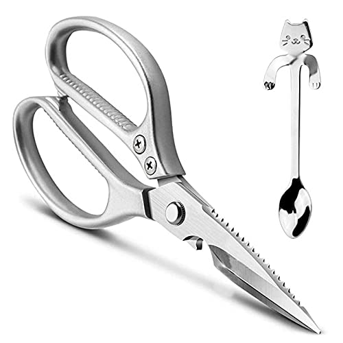 LOFTOLMEA LONJYI Multi Function Kitchen Scissors, Heavy Duty Stainless Steel Shears with Ultra Sharp Blades Left Right Handed Scissors Use for Chicken Meat Seafood Vegetables BBQ Bottle Opener Silver - Image 1