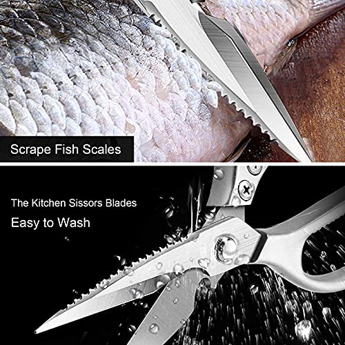 LOFTOLMEA LONJYI Multi Function Kitchen Scissors, Heavy Duty Stainless Steel Shears with Ultra Sharp Blades Left Right Handed Scissors Use for Chicken Meat Seafood Vegetables BBQ Bottle Opener Silver - Image 5