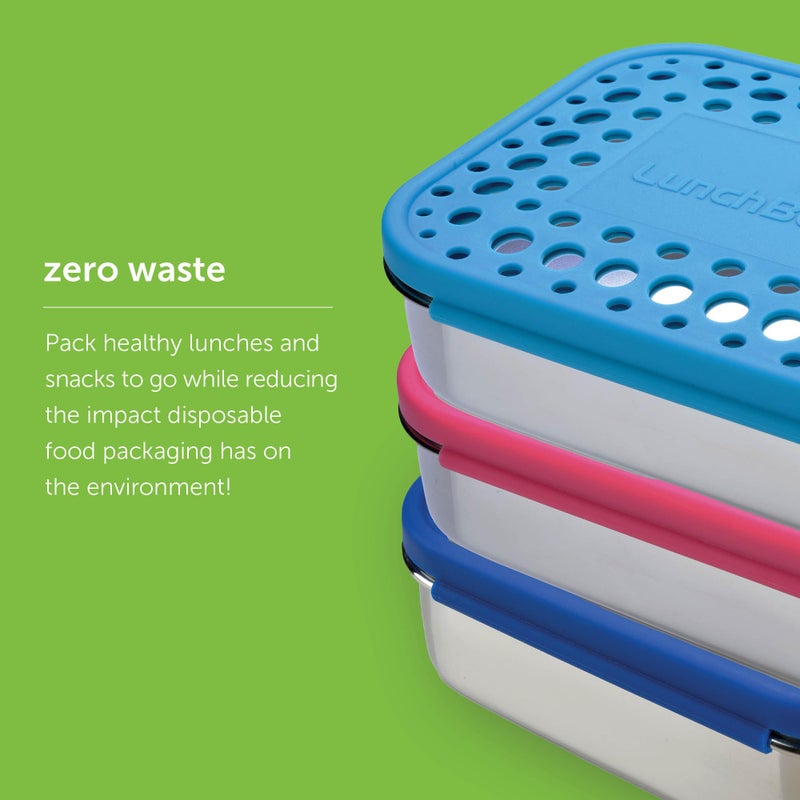 LunchBots Medium Uno Stainless Steel Sandwich Container - Open Design for Wraps - Salads or a Small Meal - Eco-Friendly - Dishwasher Safe and BPA-Free - Blue Dots - Image 5