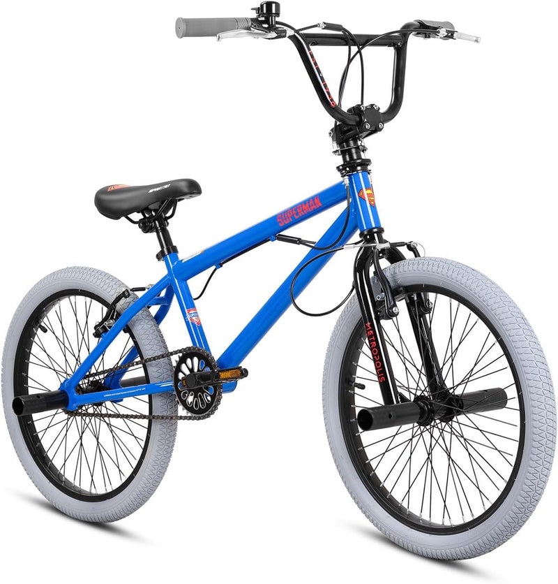 Spartan دراجة BMX سوبرمان 20 بوصة – رسومات سوبرمان الرسمية، إطار فولاذي للحرية، فرامل كاليبر، نظام نقل سرعة واحدة، دعامات حرية، مجموعة تروس 170 مم، جنوط وإطارات متينة | SP-3302-20 - Image 1