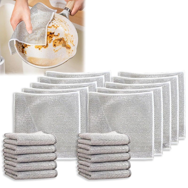 TERPINK 10 Pack Multifunctional NonScratch Wire Dishcloth Silver Wire Mesh Knit Cleaning Cloth Wire Dishwashing Rags washing for Dishes Sinks Counters Stove Tops Easy Rinsing Machine Washable