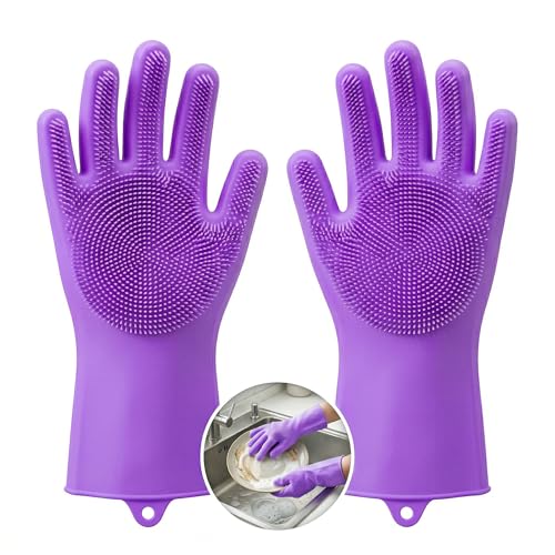 VERAT Kitchen Dishwashing Gloves for Washing Dishes – Reusable Rubber/Silicone Cleaning Gloves for Kitchen, Bathroom & Car Cleaning – Waterproof Household Hand Gloves for Women, Home Essentials (Purple) - Image 1