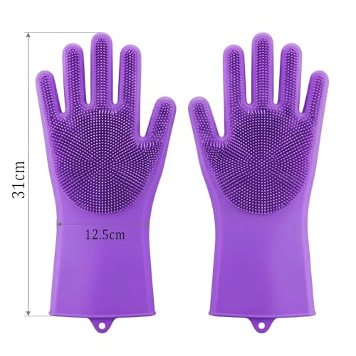 VERAT Kitchen Dishwashing Gloves for Washing Dishes – Reusable Rubber/Silicone Cleaning Gloves for Kitchen, Bathroom & Car Cleaning – Waterproof Household Hand Gloves for Women, Home Essentials (Purple) - Image 2