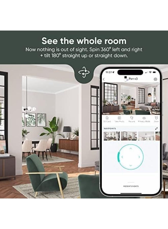 WYZE Cam Pan v3 Indoor/outdoor IP65-Rated 1080p Pan/Tilt/Zoom Wi-Fi Smart Home Security Camera with Color Night Vision, 2-Way Audio, Compatible with Alexa & Google Assistant, White, 2-Pack - Image 4