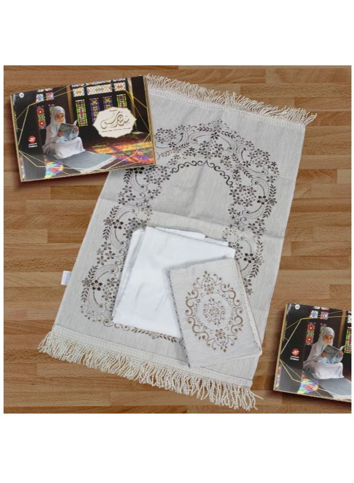 SUNDUS prayer rug with prayer dress and Quran cover for little girls aged 8 to 13 years - off-white  - Image 1