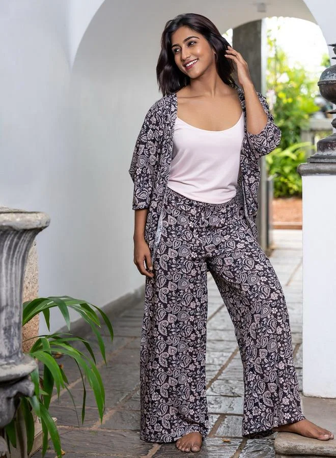 Aadaraya Aadaraya Pyjama Set Kimono with Camisole and Pants