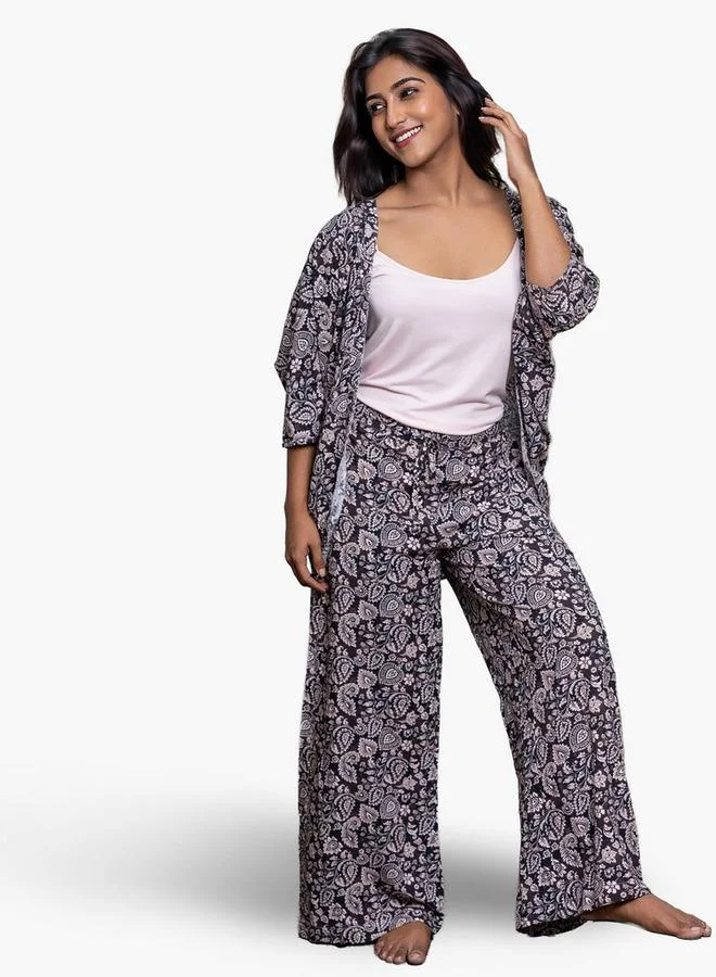 Aadaraya Aadaraya Pyjama Set Kimono with Camisole and Pants