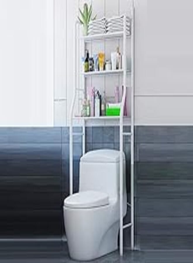 Lukzer Metal Stand with 3 Shelves Over The Toilet Rack Bathroom Corner Rack Space Saving Storage Organizer Multipurpose Strong Shelf for Towels, Shampoo Bottles, Soaps, Brushes (White)