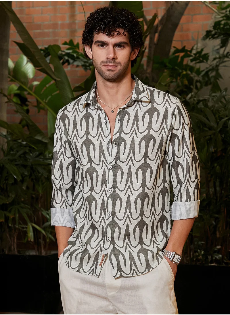 Campus Sutra Men's Moon Grey Trident Imprint Shirt