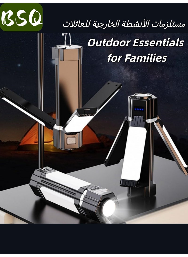 BSQ 3-in-1 Foldable LED Flashlight, Solar USB Rechargeable Work Light with Tripod & Hook, Waterproof for Desert Camping, Off-Road & Power Outage - Image 1