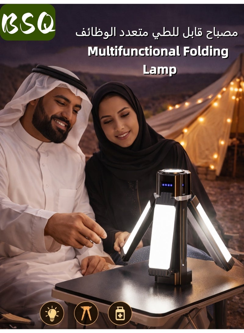 BSQ 3-in-1 Foldable LED Flashlight, Solar USB Rechargeable Work Light with Tripod & Hook, Waterproof for Desert Camping, Off-Road & Power Outage - Image 2