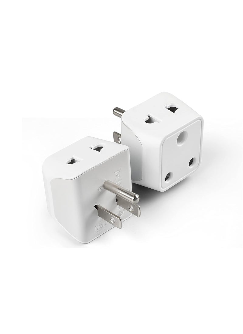 Ceptics Ceptics India to USA Canada Travel Adapter Plug 2 in 1 Adapter Type B CE Certified RoHS Compliant White 2 Pack Lifetime Limited Warranty  - Image 1