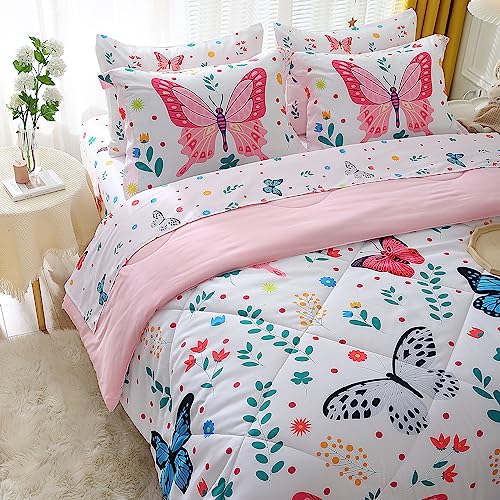 Jameswish Butterfly Comforter Set Twin Size for Girls Kids Teens 7 Piece Bed in A Bag Colorful Butterflies Flower Leaves Bedding Set All Season Lightweight - Image 4