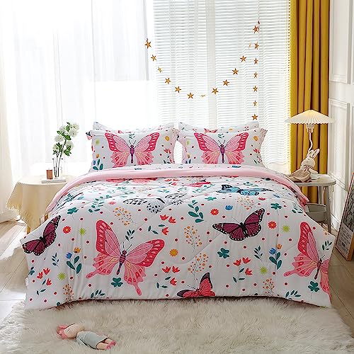 Jameswish Butterfly Comforter Set Twin Size for Girls Kids Teens 7 Piece Bed in A Bag Colorful Butterflies Flower Leaves Bedding Set All Season Lightweight - Image 2