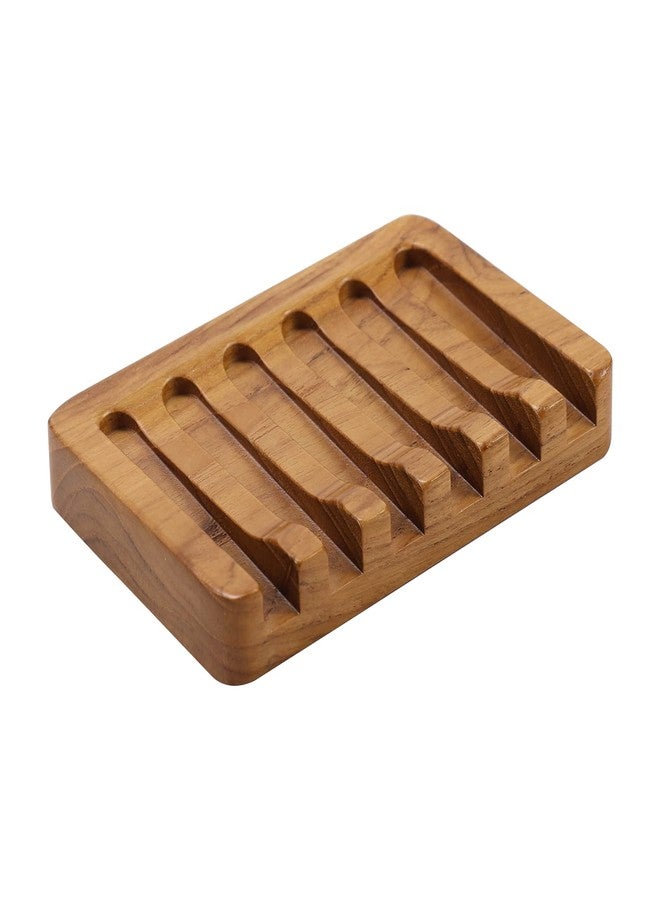 HTB Soap Dish with Slanted Waterfall Design by HTB, Bar Soap Holder Teak Wood, Soap Saver for Shower, Bathroom, Sink, Kitchen and Countertop - Image 1