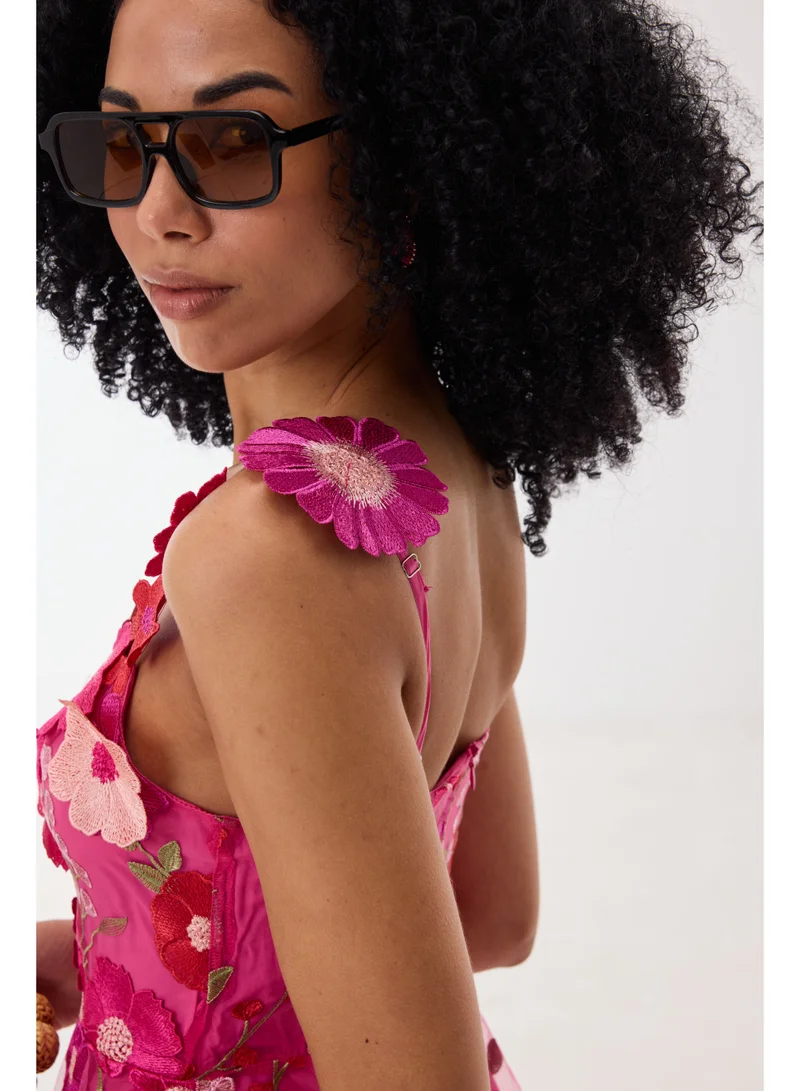 Ashita Fernandes 3D Floral Appliqué Mini Dress