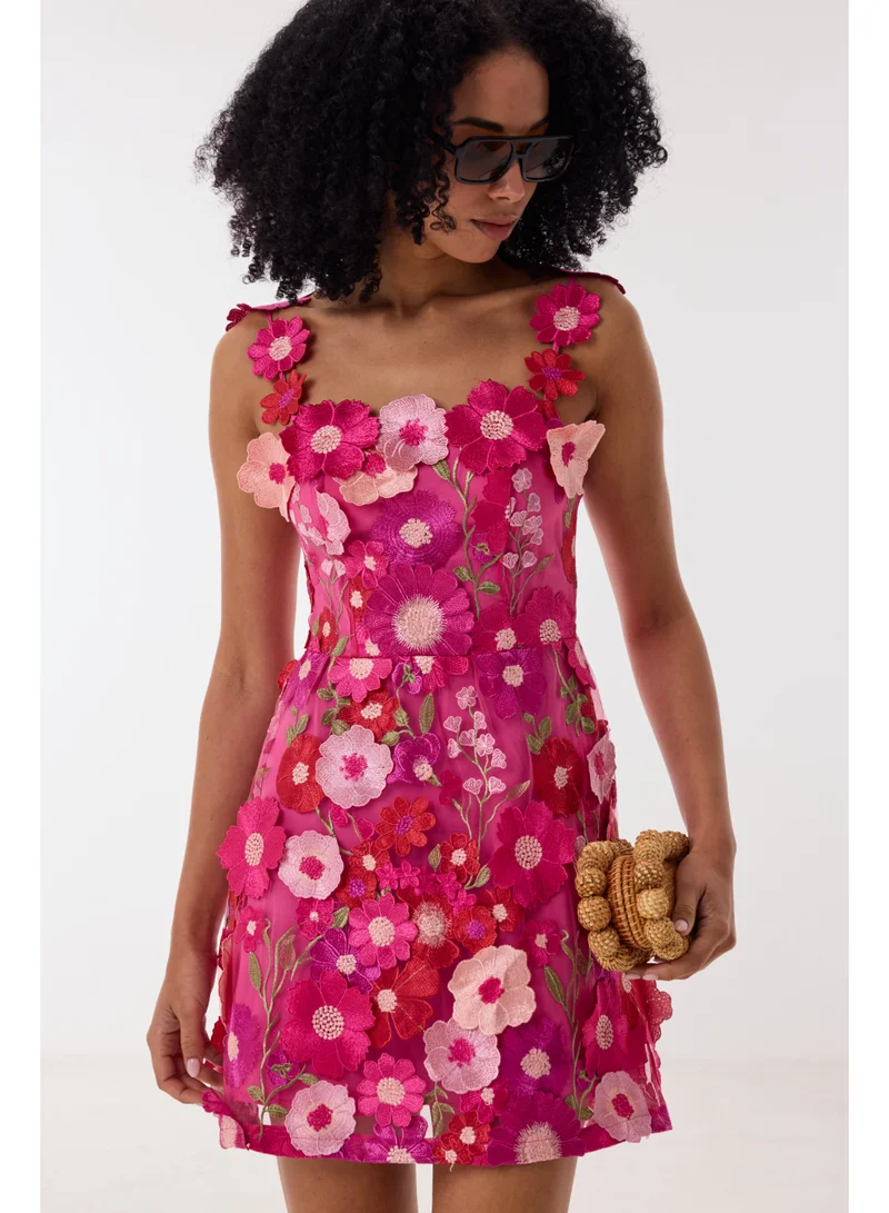 Ashita Fernandes 3D Floral Appliqué Mini Dress