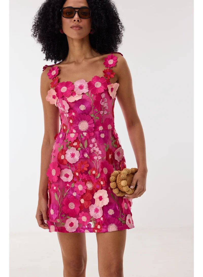 Ashita Fernandes 3D Floral Appliqué Mini Dress