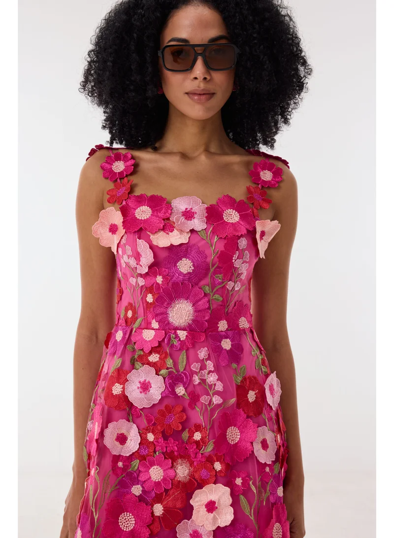 Ashita Fernandes 3D Floral Appliqué Mini Dress