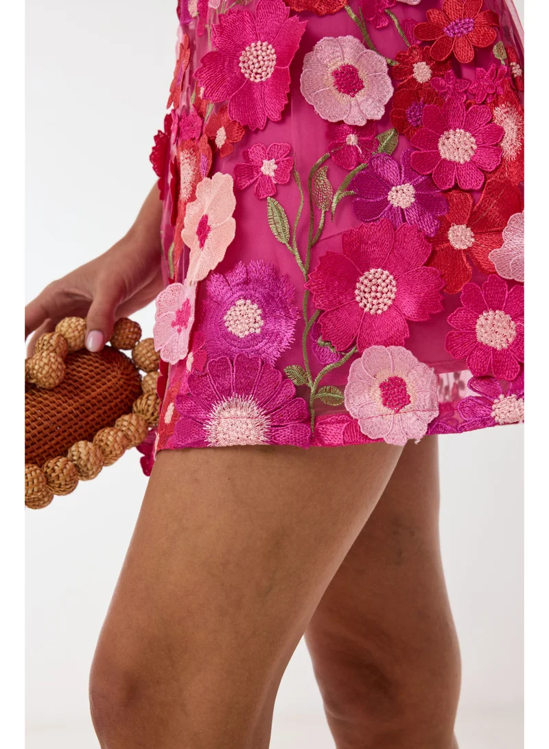 Ashita Fernandes 3D Floral Appliqué Mini Dress