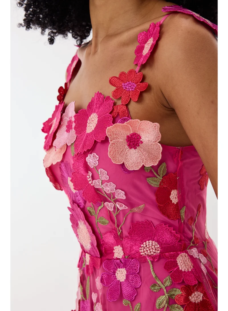 Ashita Fernandes 3D Floral Appliqué Mini Dress