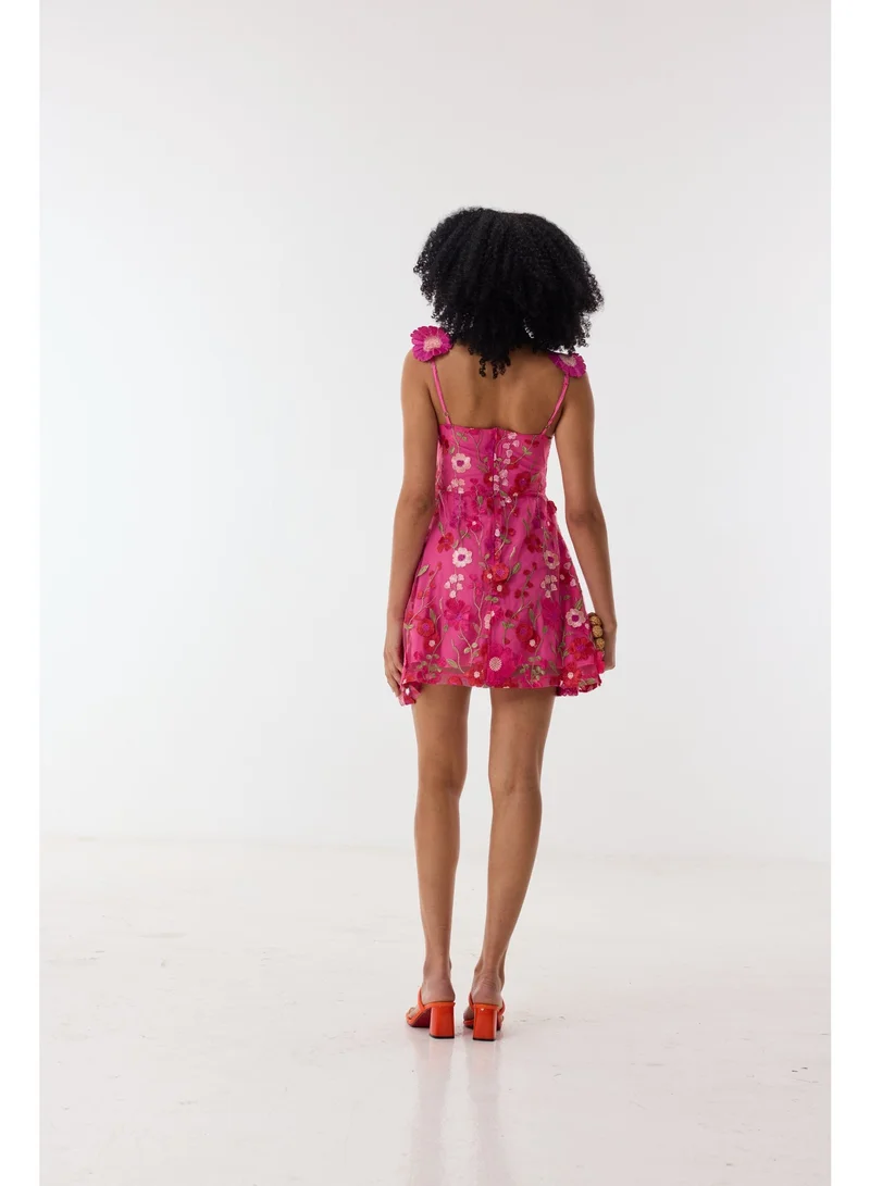 Ashita Fernandes 3D Floral Appliqué Mini Dress