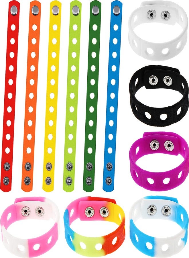 MTLEE 12 Pieces Silicone Wristbands Adjustable Rubber Bracelets Colorful Cute Charm Bracelets with Holes for Shoe Charm Boys Girls Birthday Party Award (Chic Colors,7 Inch) - Image 1