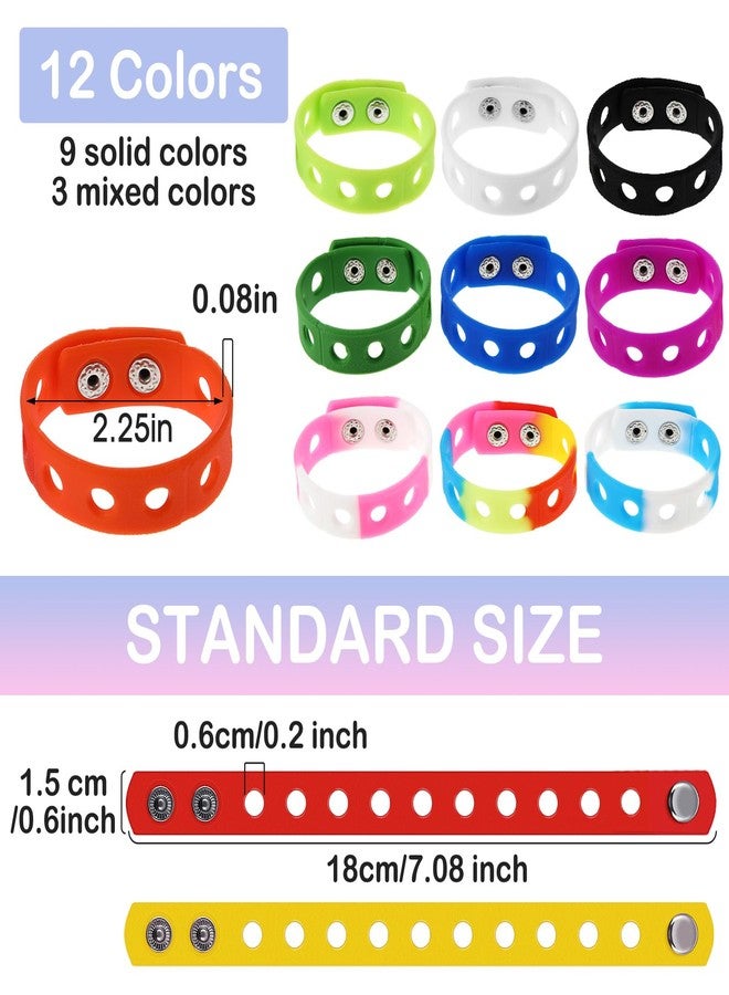 MTLEE 12 Pieces Silicone Wristbands Adjustable Rubber Bracelets Colorful Cute Charm Bracelets with Holes for Shoe Charm Boys Girls Birthday Party Award (Chic Colors,7 Inch) - Image 2
