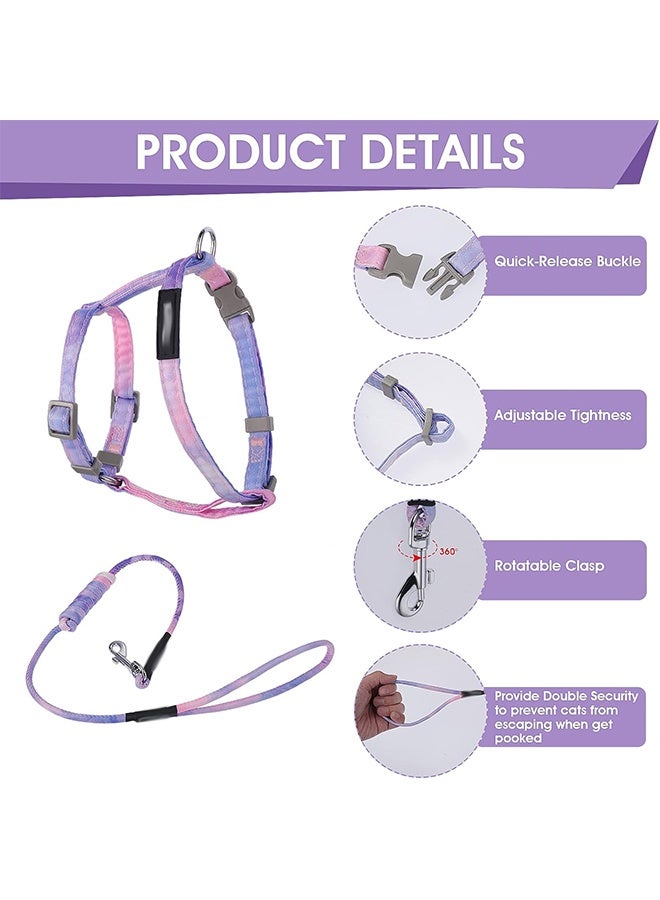 Cat Harness and Leash Set, Adjustable Gradient Kitten Harness Escape Proof Harness with Leash for Kitty Outdoor Walking (Gradient Purple) - Image 3