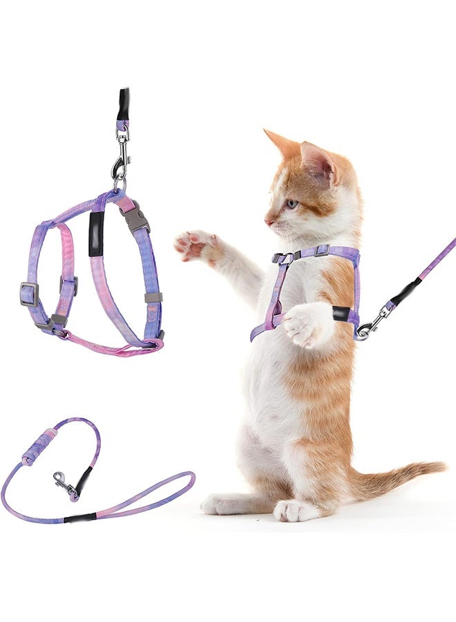 Cat Harness and Leash Set, Adjustable Gradient Kitten Harness Escape Proof Harness with Leash for Kitty Outdoor Walking (Gradient Purple) - Image 1